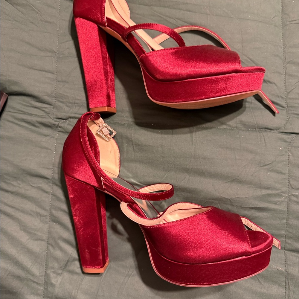 Chic Burgundy Platform Heels. Have 2 pair of size 7 only wore once at wedding.